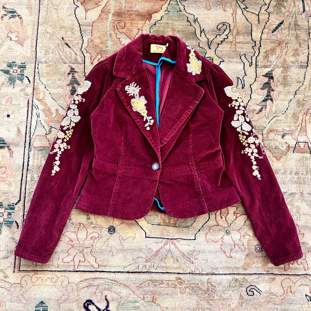 Corduroy Embroidered Boho Jacket Womens Size S by True Meaning